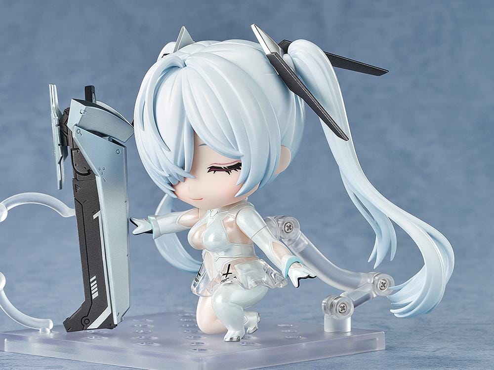 NIKKE Nendoroid Cinderella chibi figure with white twin tails and mechanical weapon arms