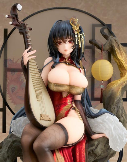 Azur Lane Taihou Phoenix's Spring Song Ver. 1/7 Scale Figure featuring Taihou seated in a red-and-gold outfit with long dark hair, ornate accessories, traditional instrument, and scenic display base.