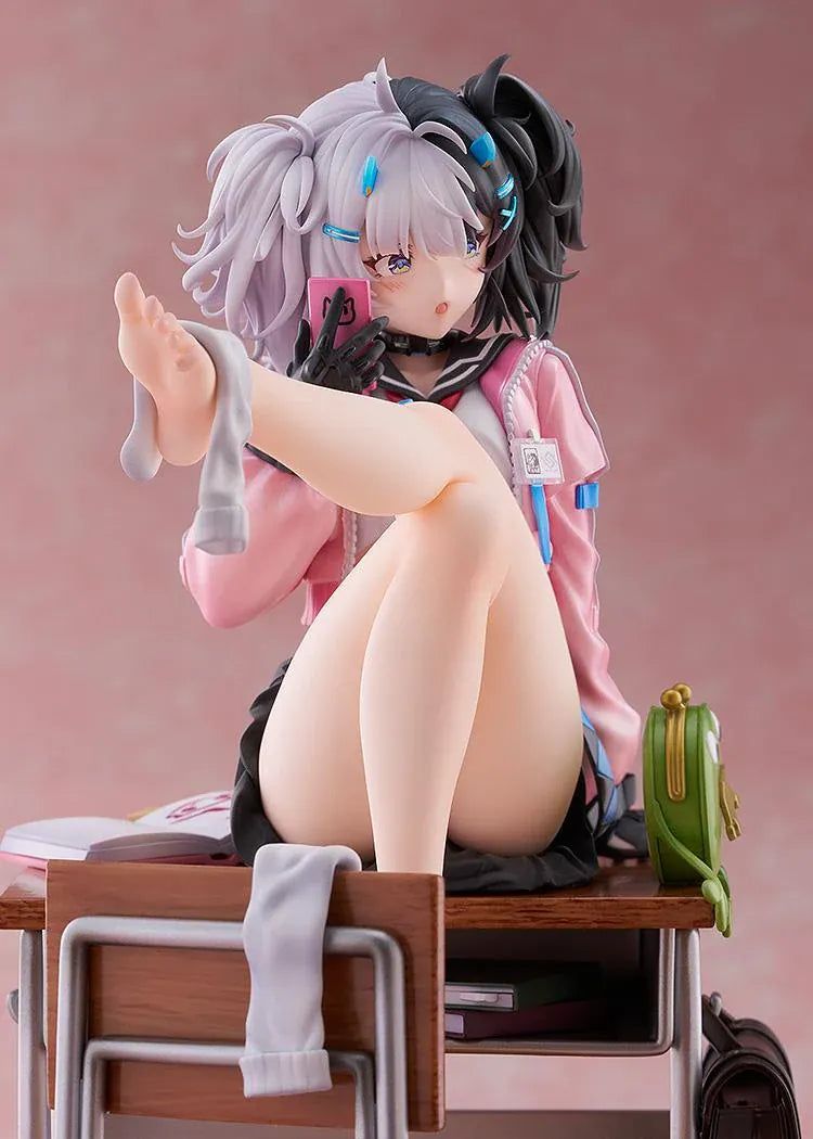 Snowbreak Containment Zone Eatchel The Cub Overdue Radiance 1/7 scale figure sitting on classroom desk with school accessories