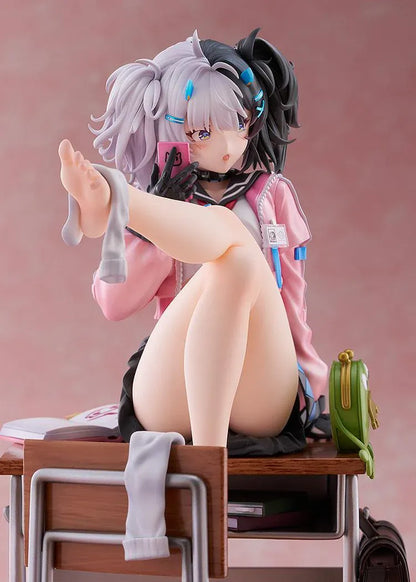 Snowbreak Containment Zone Eatchel The Cub Overdue Radiance 1/7 scale figure sitting on classroom desk with school accessories