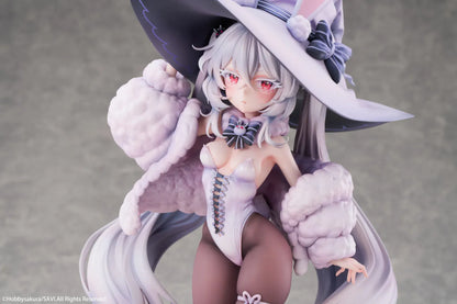 Moon Witch Police Marshmallow Deluxe Ver. 1/6 Scale Figure featuring Marshmallow with silver hair, bunny ear witch hat, lavender outfit, fluffy sleeve accents, bunny companions, and moon-themed display base.