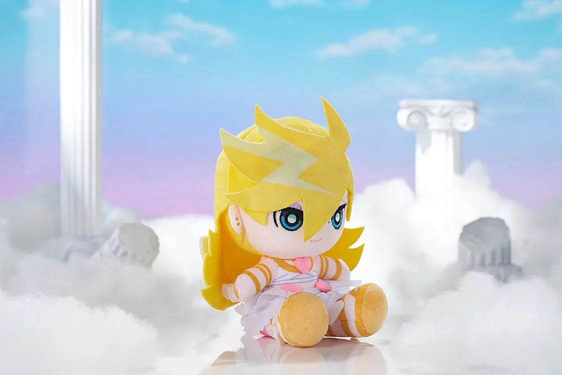 New PANTY & STOCKING with GARTERBELT Panty Punipuni Plushie with blonde hair, blue eyes, heart details, and seated chibi plush design