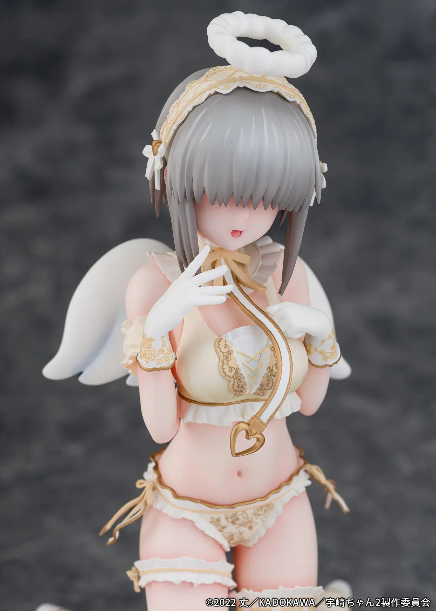 Yanagi Uzaki Angel Ver 1/7 scale figure from Uzaki-chan Wants to Hang Out kneeling with wings and halo on decorative stool