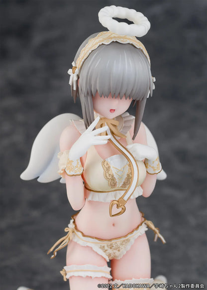 Yanagi Uzaki Angel Ver 1/7 scale figure from Uzaki-chan Wants to Hang Out kneeling with wings and halo on decorative stool