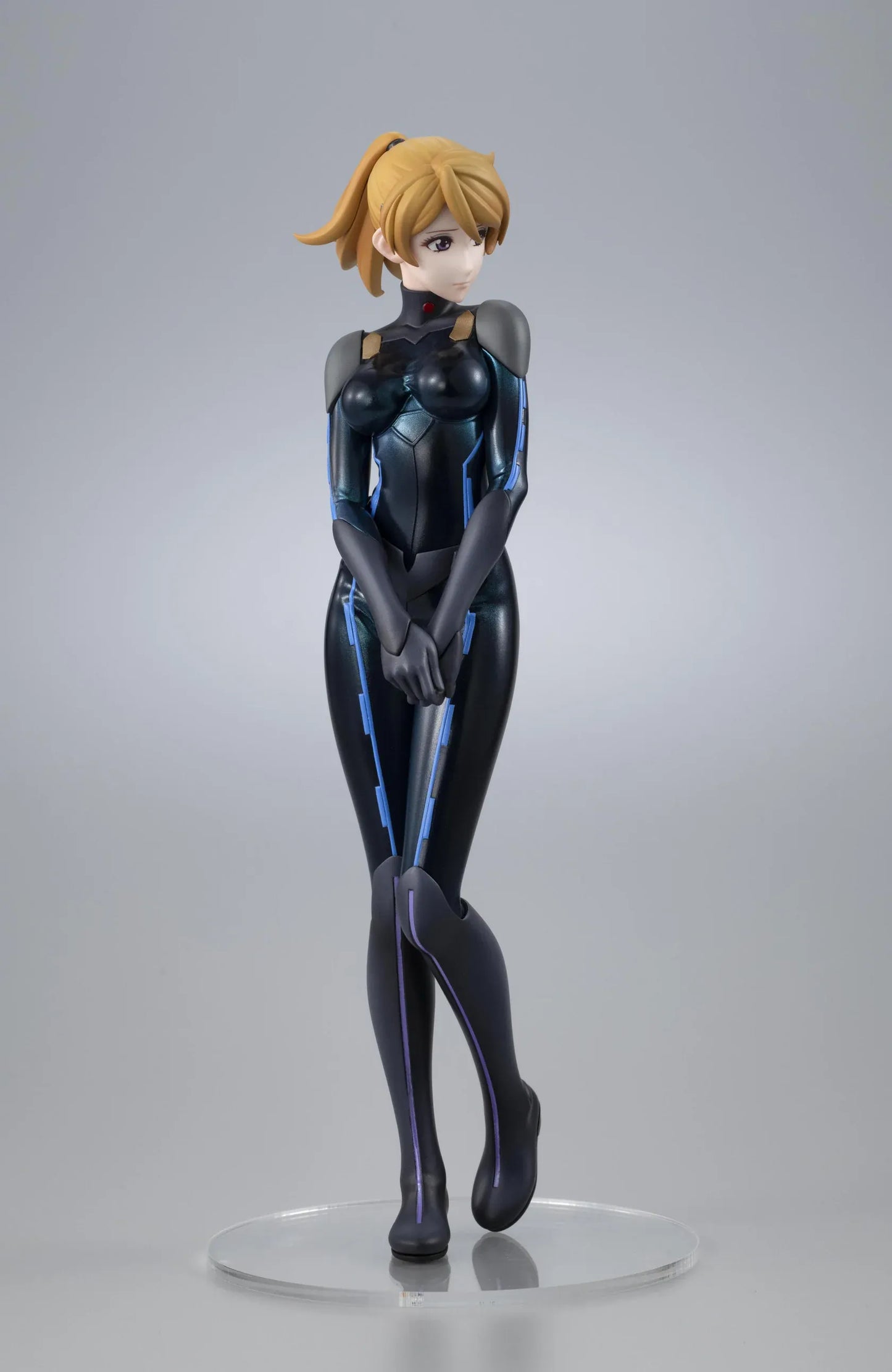 Star Blazers REBEL 3199 Yamato Girls Collection Yuki Mori Dezariam Suit Ver. Figure in black sci-fi suit with blue accents and clear display base