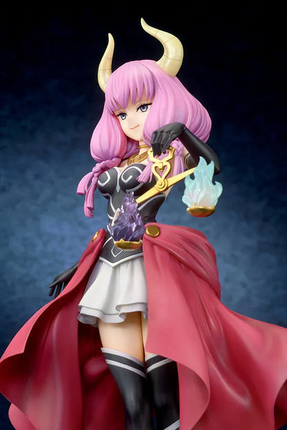 Frieren Beyond Journey’s End Aura the Guillotine 1/7 scale figure with pink hair, horns, flowing red cape, and scales accessory