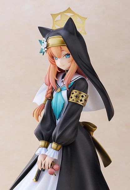 Blue Archive Mari 1/7 scale figure rerelease wearing a black-and-white nun-inspired dress with gold accents and peach-colored hair
