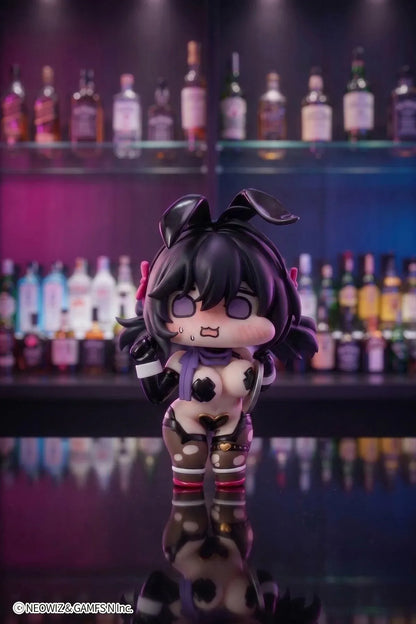 Brown Dust 2 Celebrity Bunny Loen-chan x illustration by JAZZ JACK Non Scale Figure featuring Loen-chan in a glossy black bunny-inspired outfit with purple scarf, twin-tail hair, and bunny ear accents.