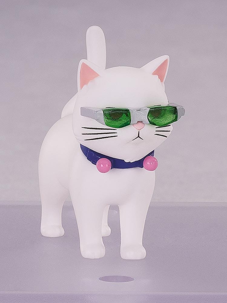 Kusuo Saiki Nendoroid with pink hair, pink-tipped head accessories, green glasses, and a teal school uniform, posed with one hand extended.