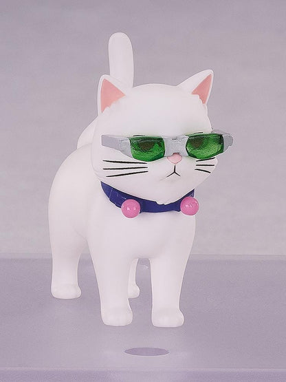 Kusuo Saiki Nendoroid with pink hair, pink-tipped head accessories, green glasses, and a teal school uniform, posed with one hand extended.