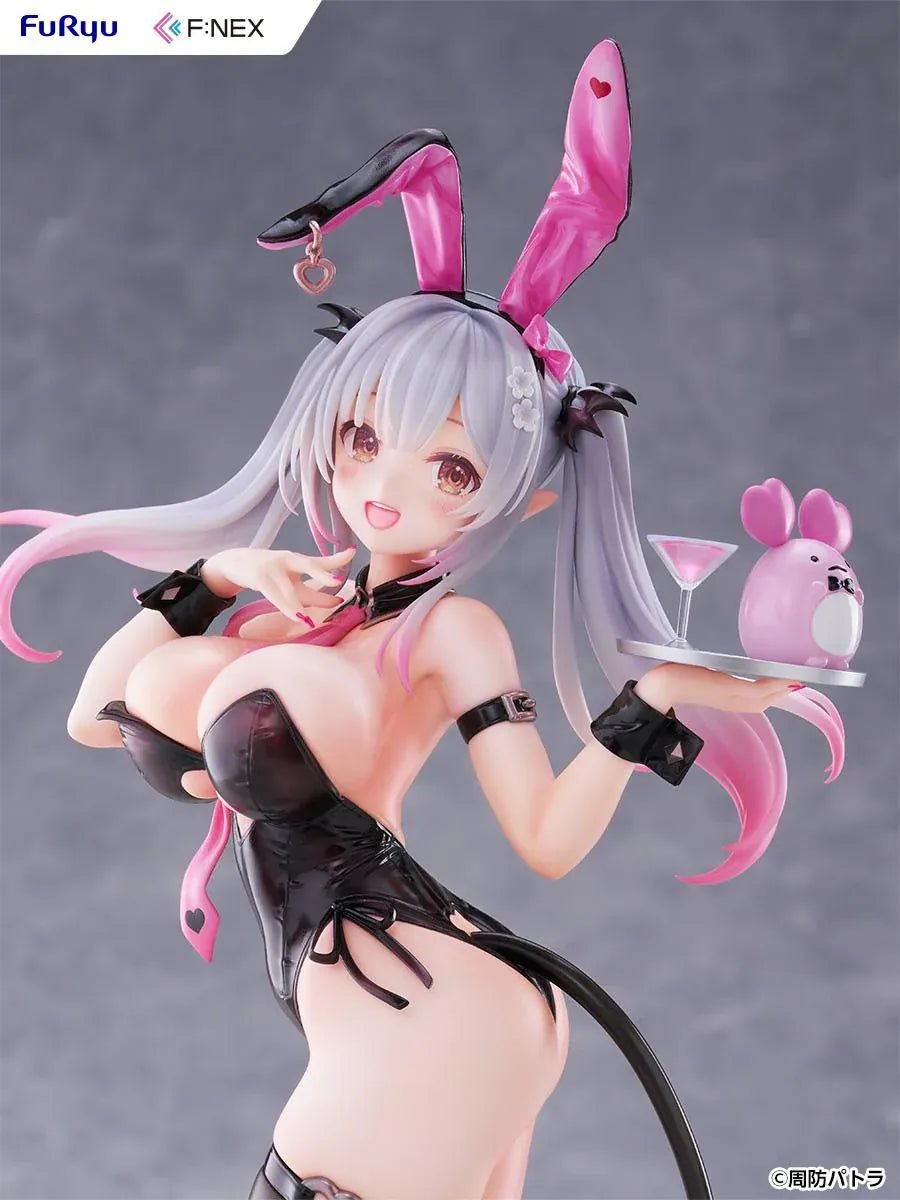 Suou Patra Bunny Ver 1/6 Scale Figure by FuRyu F:NEX wearing a black and pink bunny outfit with stockings, heels, bunny ears, and tail