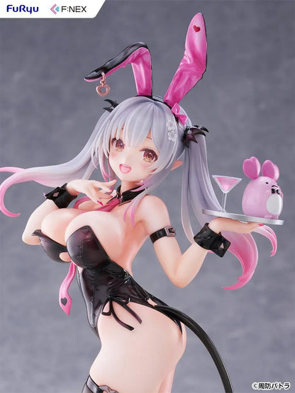 Suou Patra Bunny Ver 1/6 Scale Figure by FuRyu F:NEX wearing a black and pink bunny outfit with stockings, heels, bunny ears, and tail