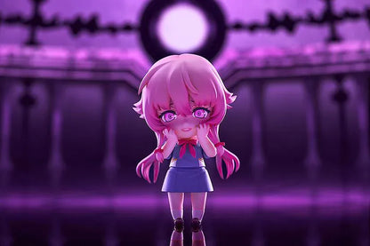 The Future Diary Nendoroid Yuno Gasai Figure rerelease featuring pink hair, school uniform, and chibi design with character accessories