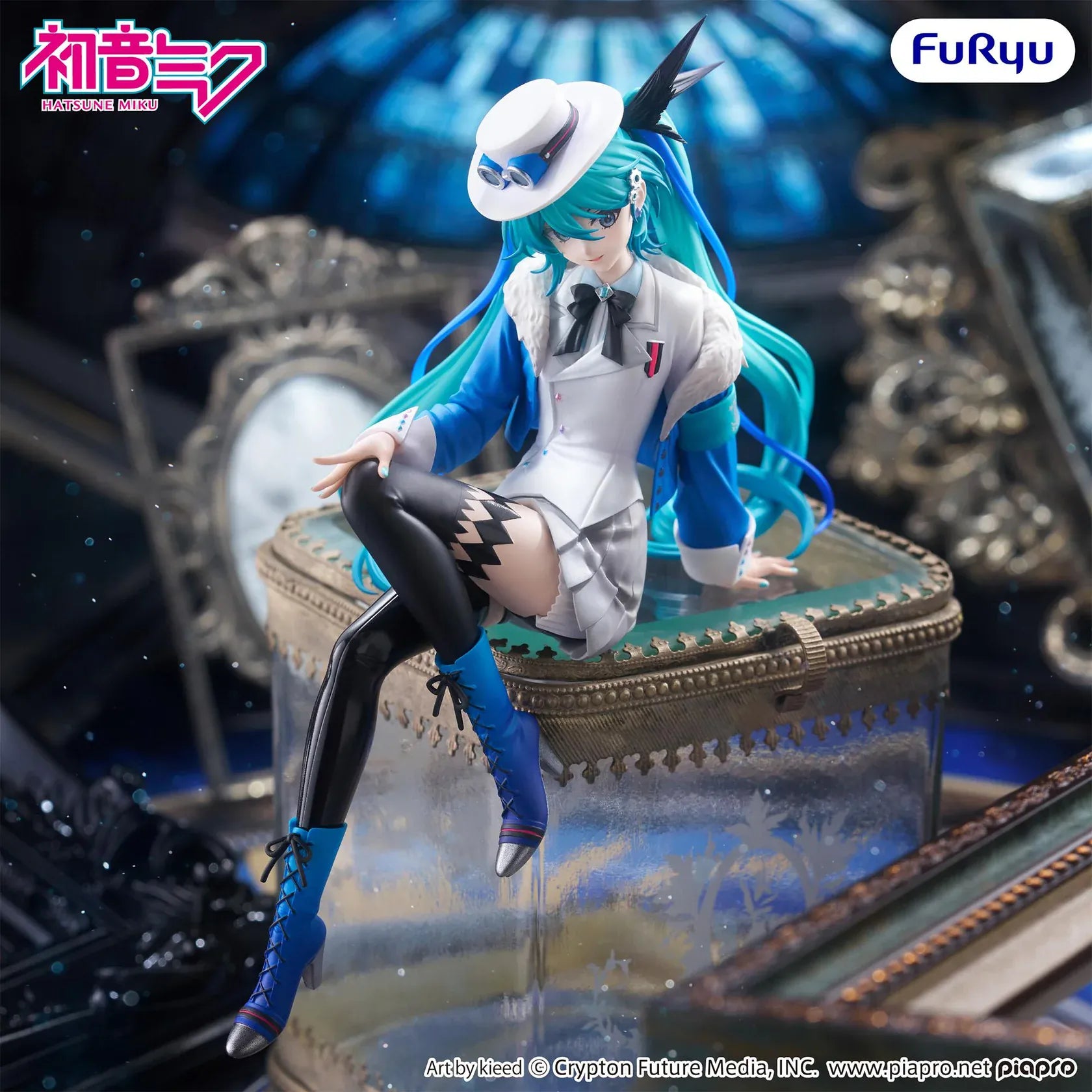 Vocaloid Hatsune Miku MIKU WITH YOU 2025 Version Noodle Stopper Figure in a blue and white outfit