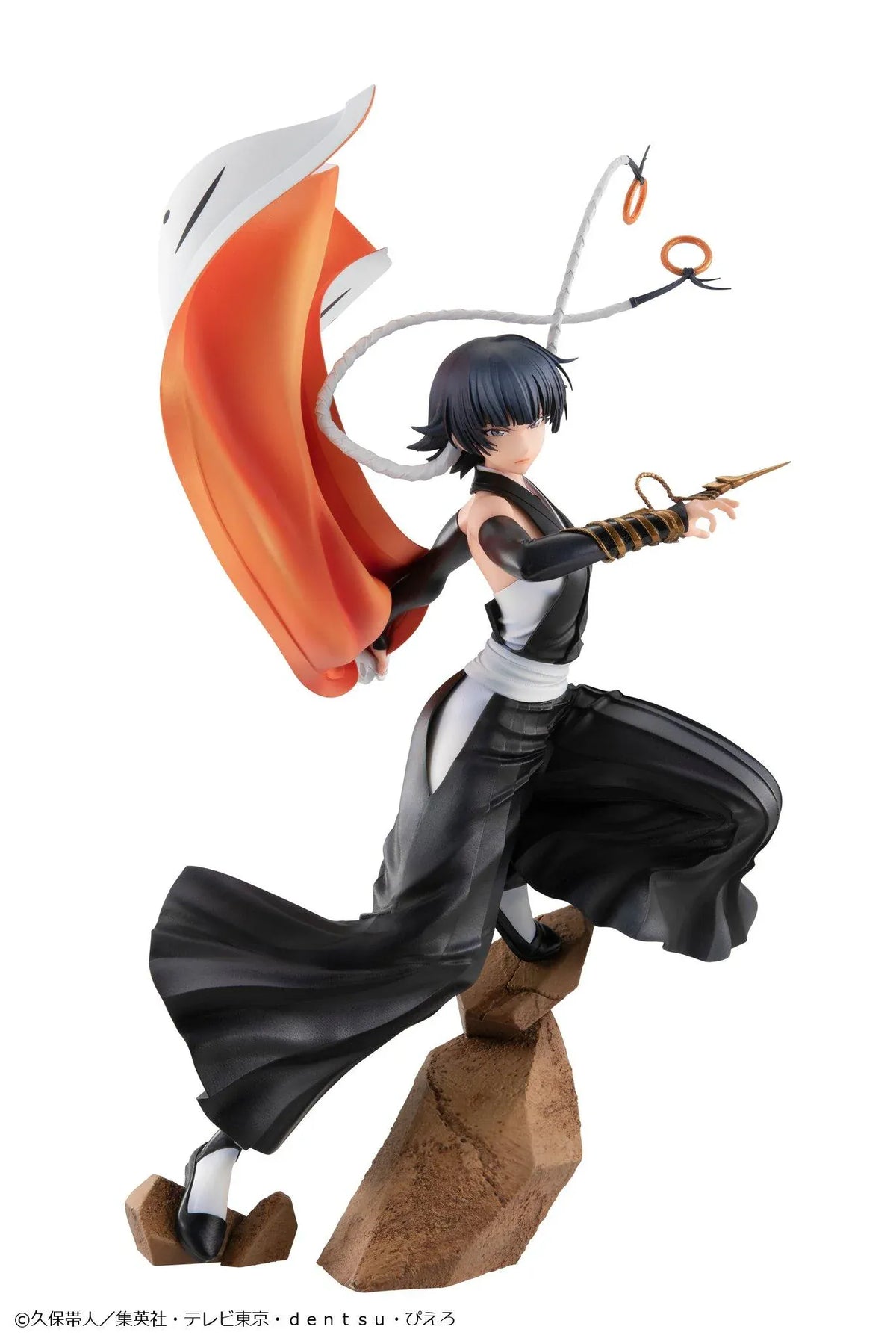 Bleach Gals Series Sui-Feng rerelease figure in a dynamic combat pose with her arm-mounted weapon, flowing uniform, and rocky base.