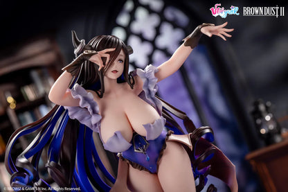 Brown Dust 2 Dimension Witch Eclipse Ver. 1/6 Scale Figure featuring Eclipse with long flowing dark hair, bat wing details, fantasy outfit, heart effect parts, and themed display base.
