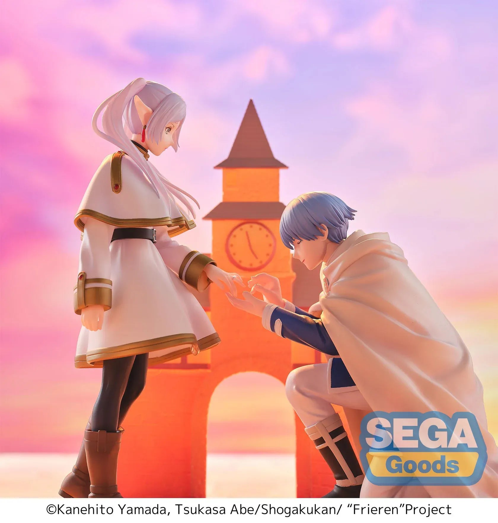 Frieren Beyond Journey's End Luminasta Frieren Eternal Love Figure with white and gold outfit and scenic building backdrop