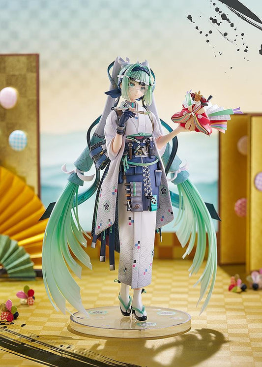 Hatsune Miku Smile x Future Ver. 1/7 scale figure wearing a kimono-inspired outfit with mint twin tails and decorative fan accessory