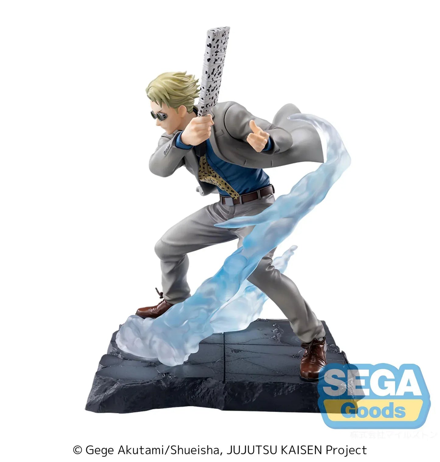 Kento Nanami Luminasta figure from Jujutsu Kaisen in combat pose with wrapped sword and dynamic effect base