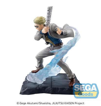 Kento Nanami Luminasta figure from Jujutsu Kaisen in combat pose with wrapped sword and dynamic effect base