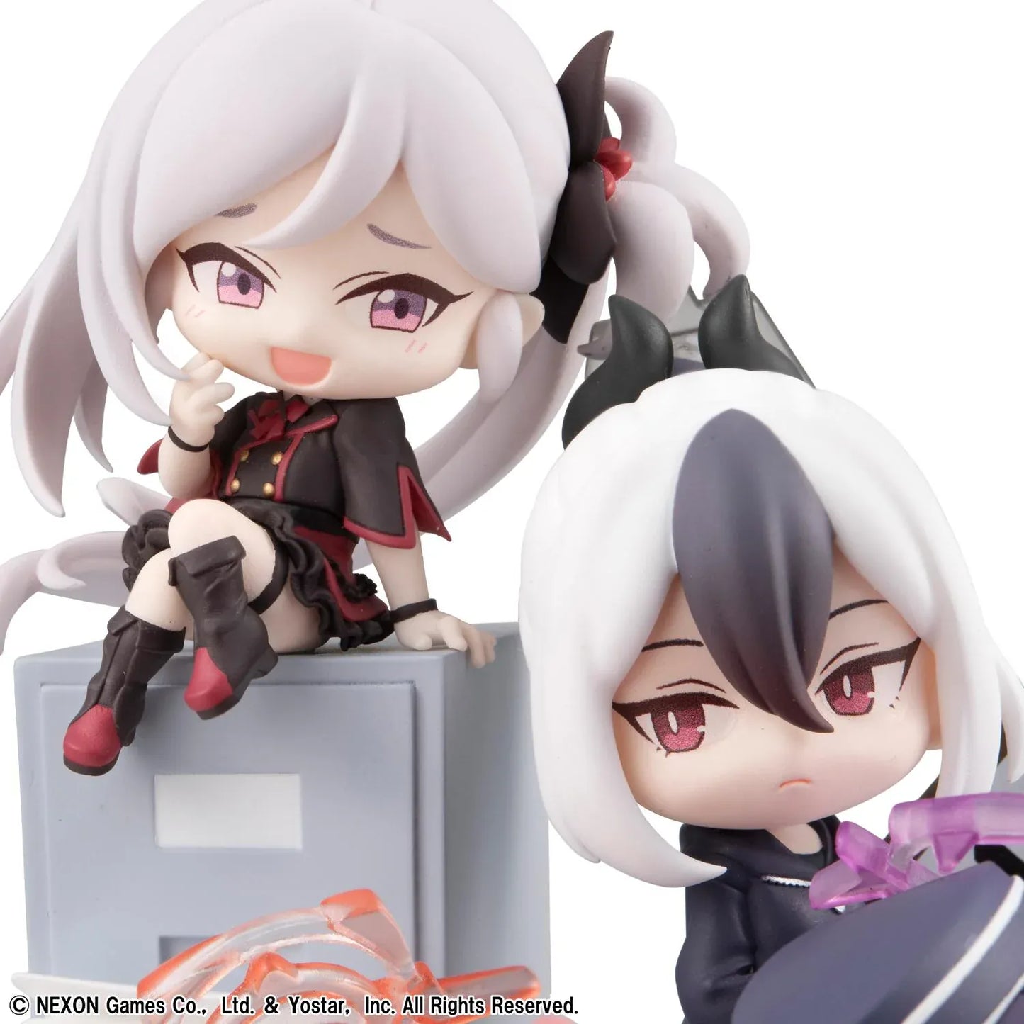 Blue Archive FigUnity Figure featuring multiple chibi-style Blue Archive characters in an office-themed diorama display with furniture, signboard, and colorful effect parts.