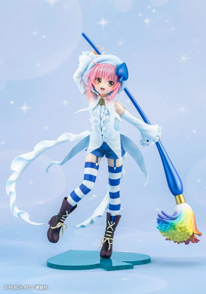 Amulet Spade 1/7 scale figure with pink hair, a white-and-blue costume, striped stockings, and an oversized rainbow-tipped paintbrush.