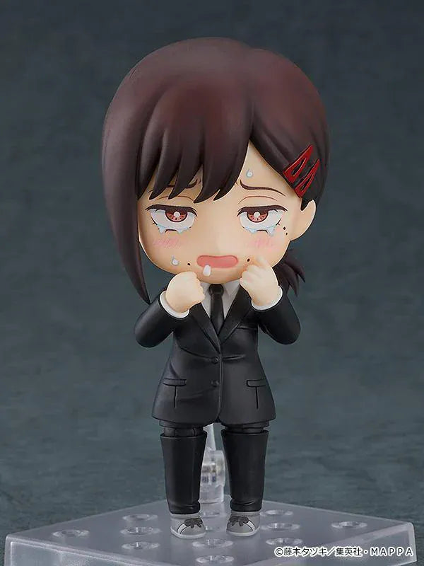 Chainsaw Man Nendoroid No.2014 Kobeni re-run chibi figure in black suit with brown hair and red hairclips