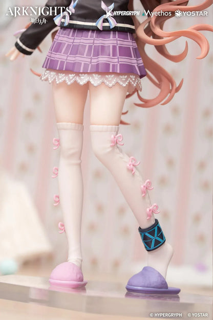 Arknights Gift Plus Eyjafjalla the Hvit Aska One More Story Ver 1/8 Scale Figure wearing a purple plaid skirt, thigh-high socks, pastel accessories, and slippers