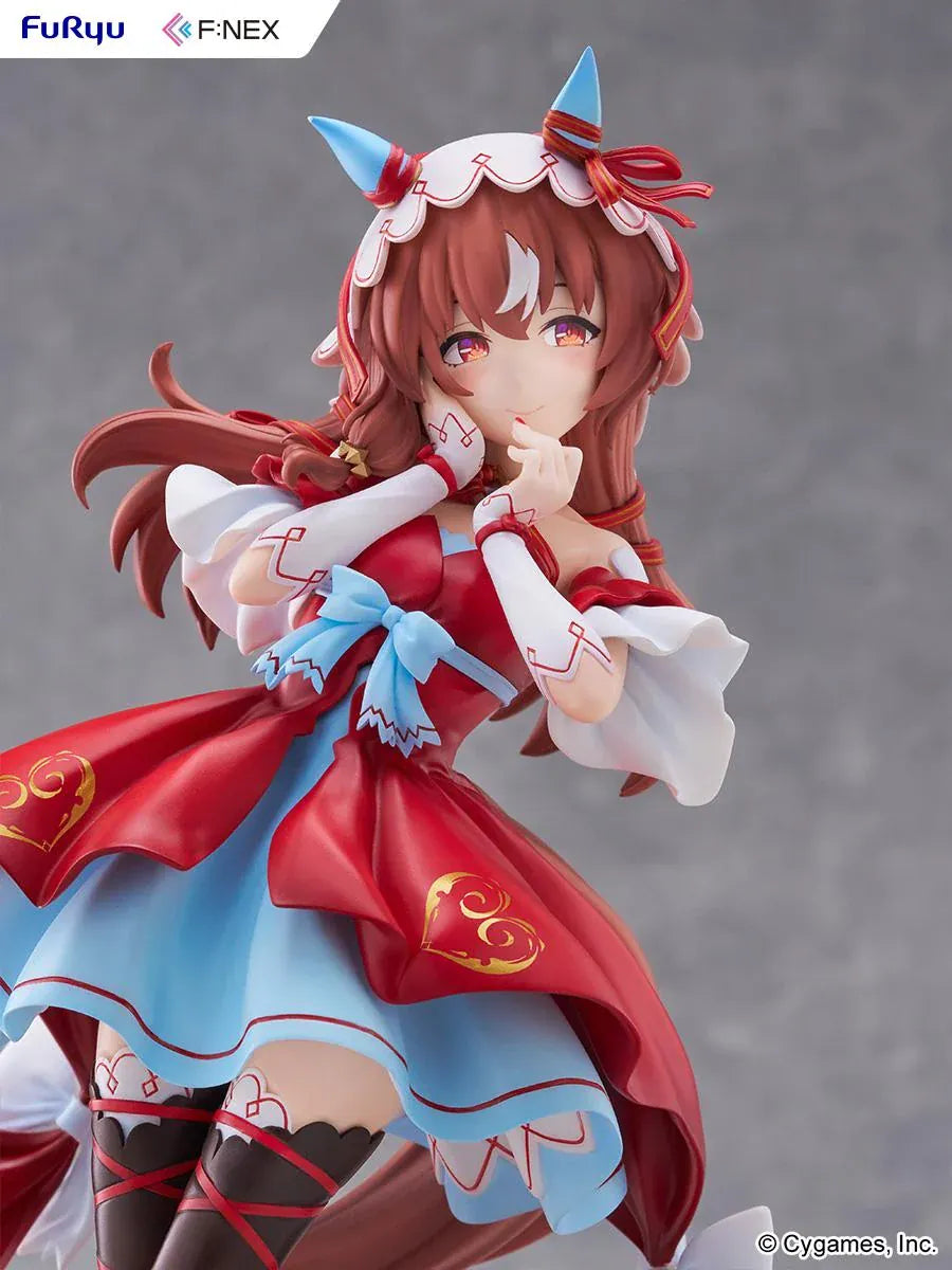 Umamusume Pretty Derby Still in Love 1/7 scale figure in a red and blue performance outfit on a heart-shaped display base