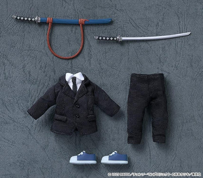Chainsaw Man The Movie Reze Arc Nendoroid Doll Aki Hayakawa wearing a black suit and holding a sword with sheath