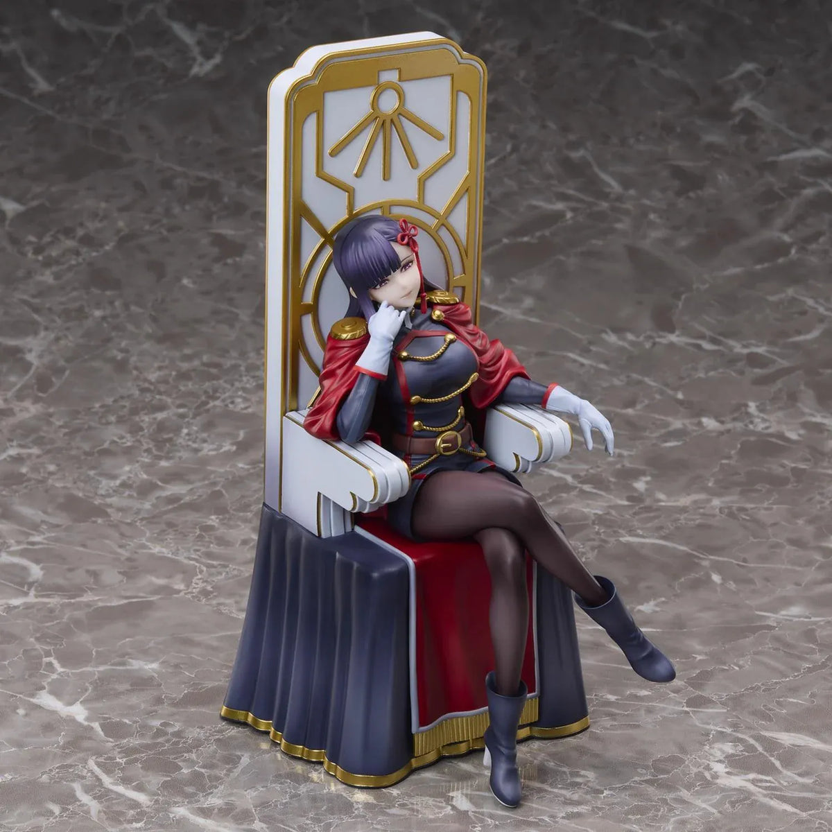 Chained Soldier Ren Yamashiro 1/6 scale figure sitting confidently on an ornate gold and white throne