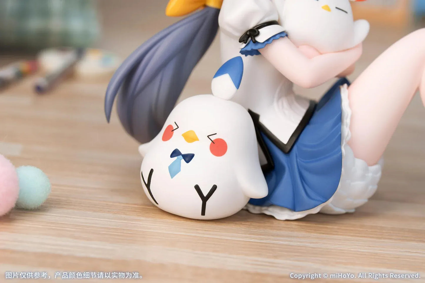 Honkai Impact 3rd Fu Hua Chibi Tea Party anime figure holding a bird plush with matching cushions