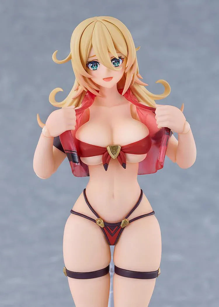BUNNY SUIT PLANNING figma Veronica Sweetheart Swimsuit Ver. Figure with blonde hair, red swimsuit, sunglasses, platform sandals, and weapon accessory