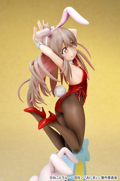 ONIMAI I'm Now Your Sister Mahiro Oyama Bunny Girl Style 1/7 Scale Figure featuring Mahiro in a red bunny outfit with bunny ears, flowing hair, tights, and themed display base.