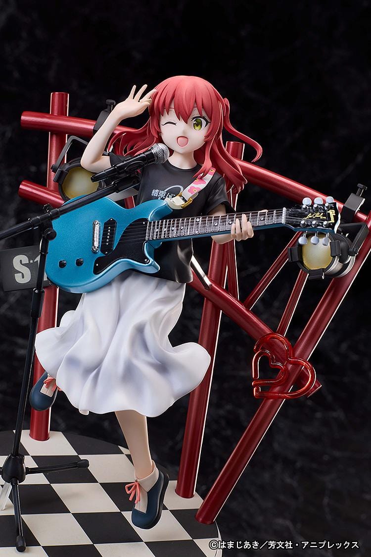 Bocchi the Rock Ikuyo Kita 1/7 Scale Figure performing with blue guitar on stage base with red lights and microphone