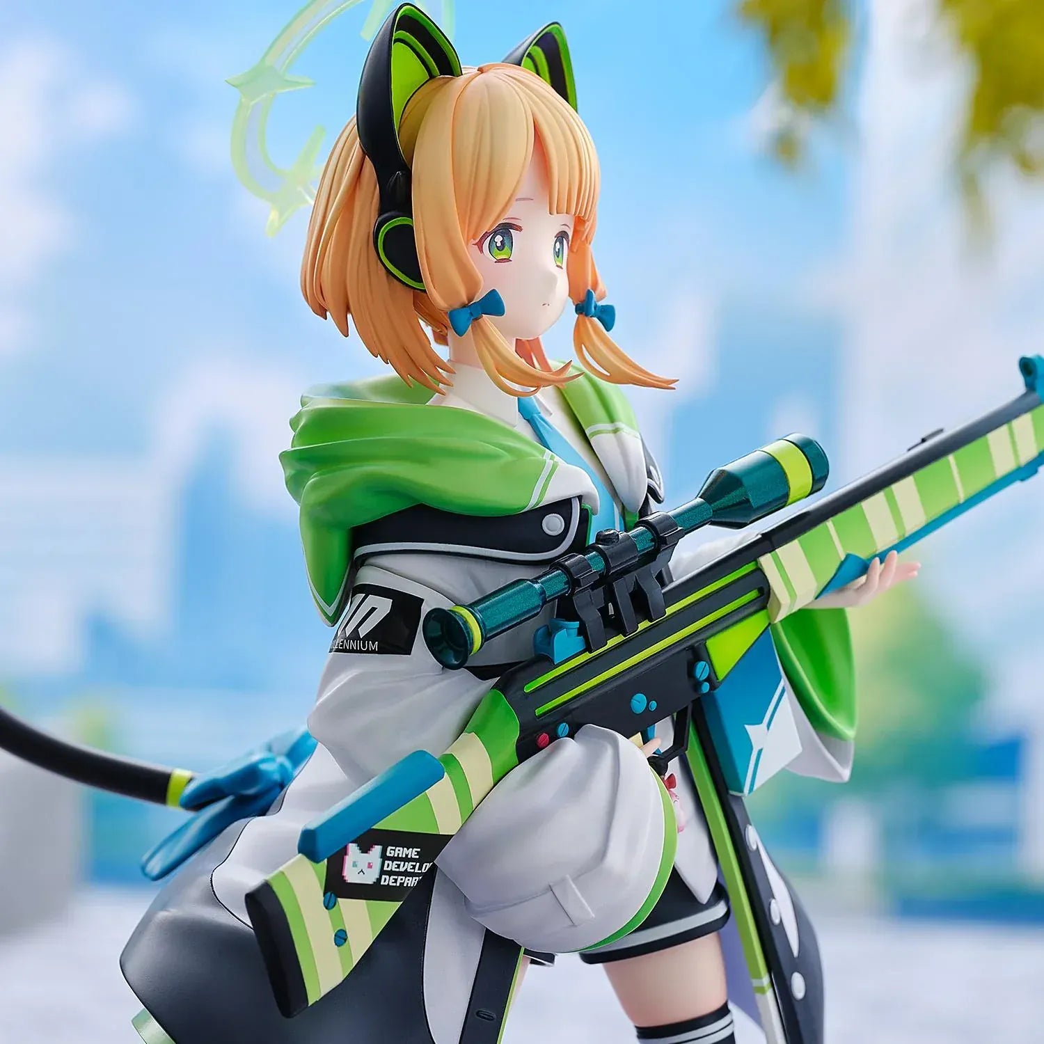 Blue Archive Midori 1/6 scale figure holding green rifle with cat-ear headset