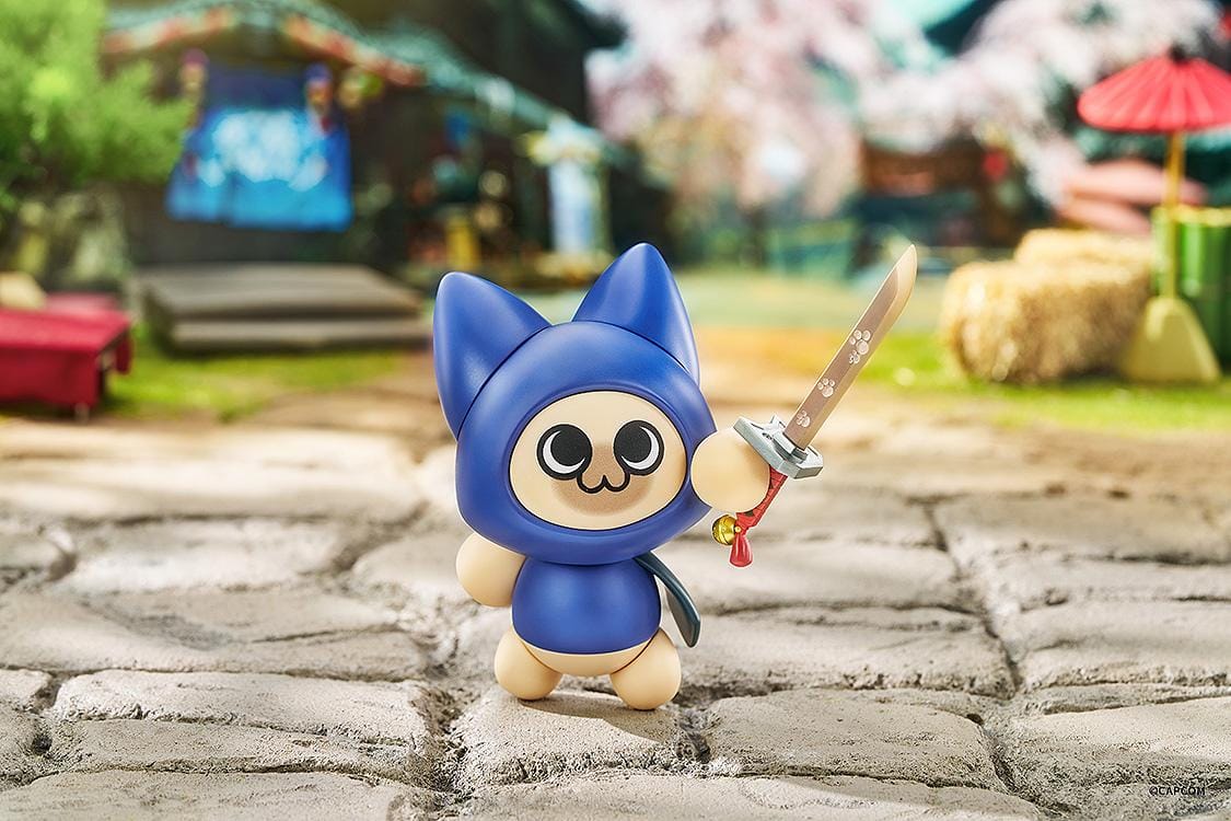 Monster Hunter Nendoroid Palico Layered Armor Kit T. Ver. figure wearing blue cat-themed armor