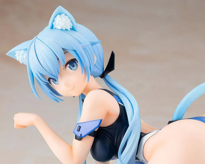 Frame Arms Girl Stylet Swimsuit Ver. Figure featuring Stylet with long light blue hair, cat ear details, blue-and-black swimsuit outfit, mechanical accessory parts, and display pose.