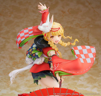 Gakuen iDOLM@STER Kotone Fujita Kamurogiku Ver. 1/7 scale figure wearing a red traditional outfit with a fox mask and wagasa umbrella.