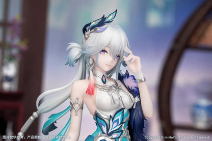 Yao Guang 1/8 scale figure wearing an elegant white-and-teal outfit with silver ornaments and feather-inspired decorations.