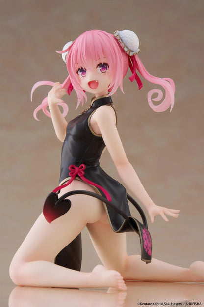 To Love-Ru Darkness Desktop Cute Nana (Chinese Dress Ver.) Figure featuring Nana Astar Deviluke in a black and red cheongsam with twin tails and heart-shaped tail design.