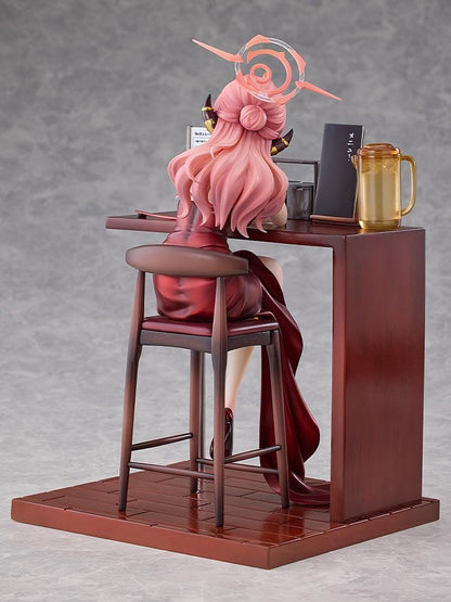 Blue Archive Aru Dress Memorial Lobby version 1/7 scale figure seated at bar counter in red dress