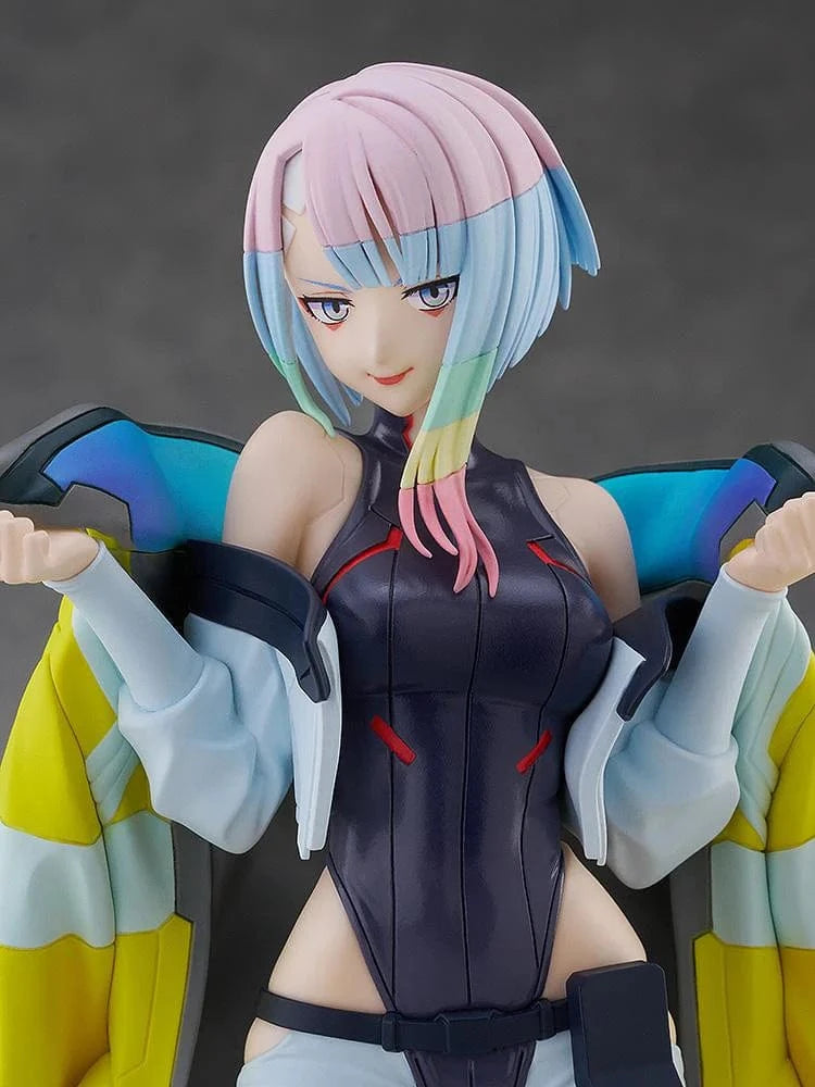 Cyberpunk: Edgerunners Pop Up Parade Lucy figure in bodysuit with yellow jacket and pastel hair