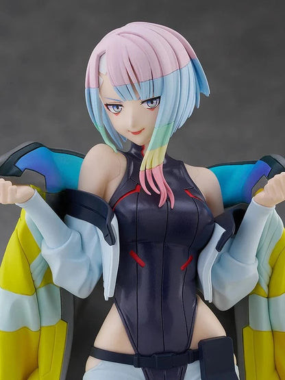 Cyberpunk: Edgerunners Pop Up Parade Lucy figure in bodysuit with yellow jacket and pastel hair