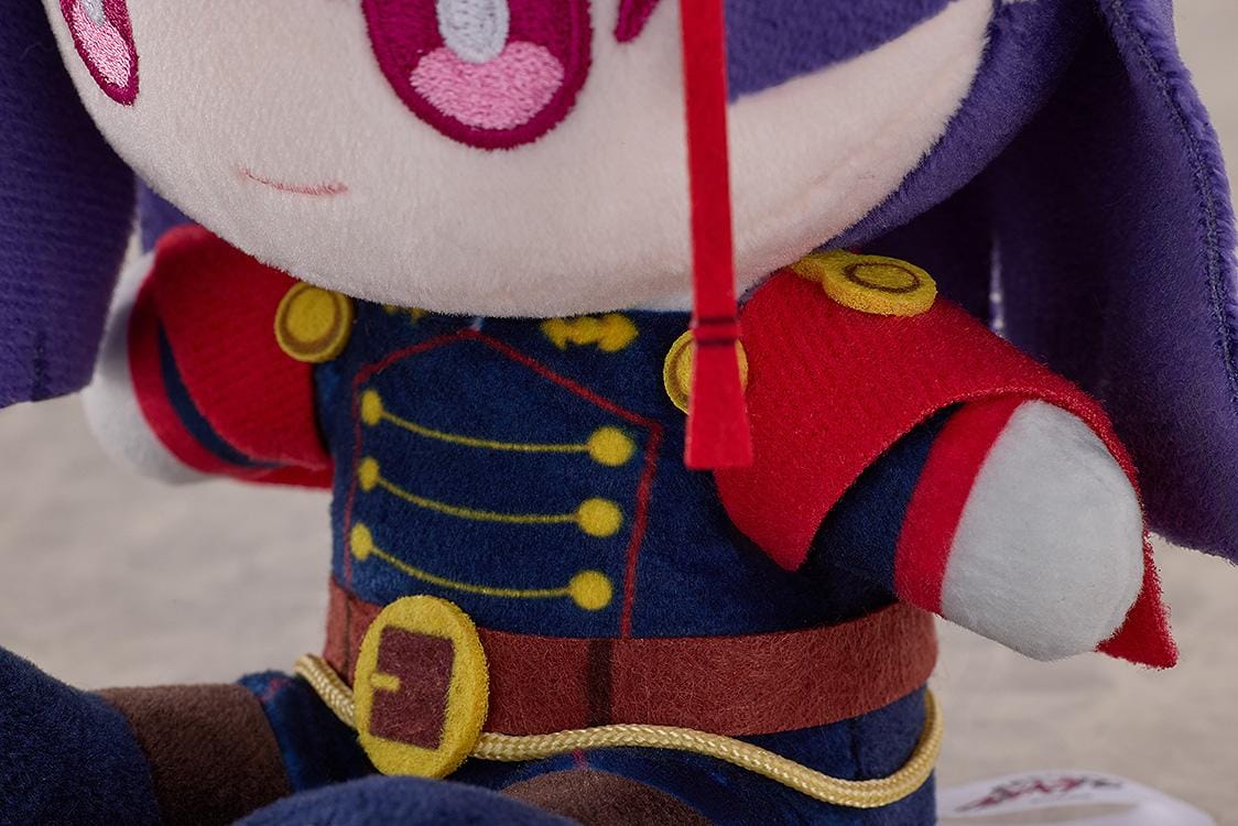 Chained Soldier Punipuni Ren Yamashiro Plushie featuring Ren in a soft chibi-style seated plush design with purple hair, pink eyes, red ribbon, and red-and-black uniform details.