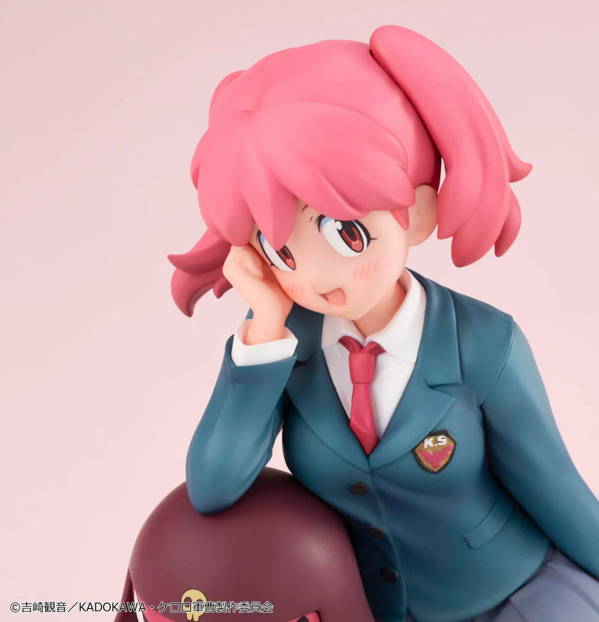 Melty Princess Palm Size Natsumi and Giroro figure, featuring smiling Natsumi in a teal school uniform beside red Giroro wearing a skull-emblem helmet.
