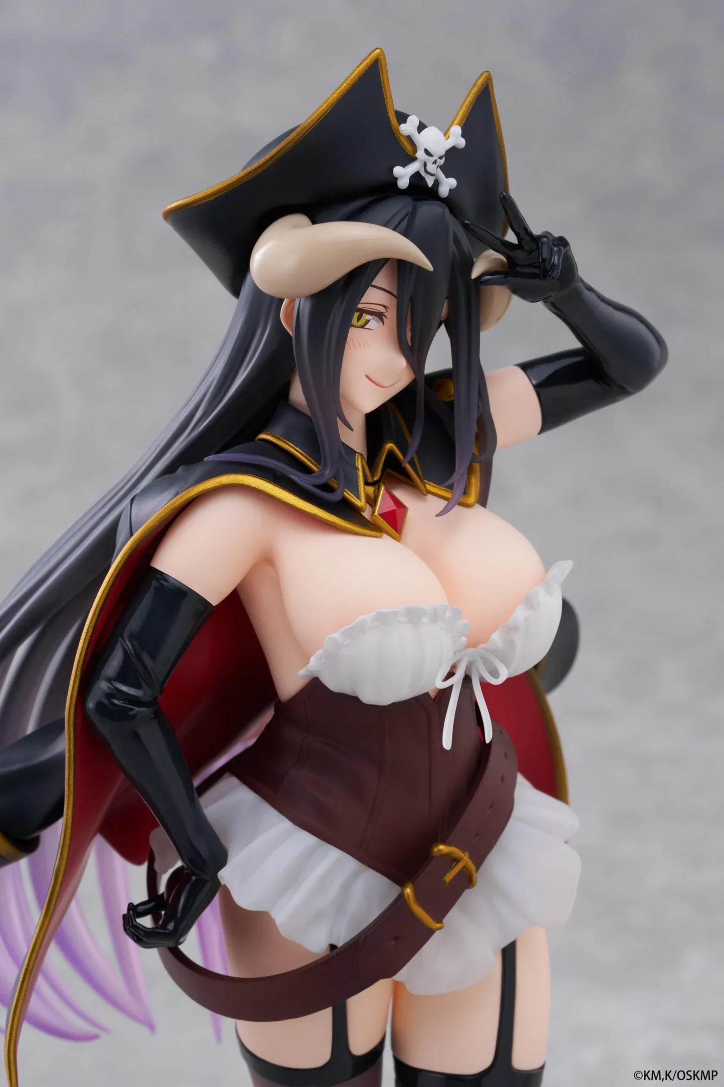 Overlord Albedo Pirate Ver Coreful Figure featuring Albedo in a pirate-inspired outfit with captain hat, cape, black boots, and long flowing hair