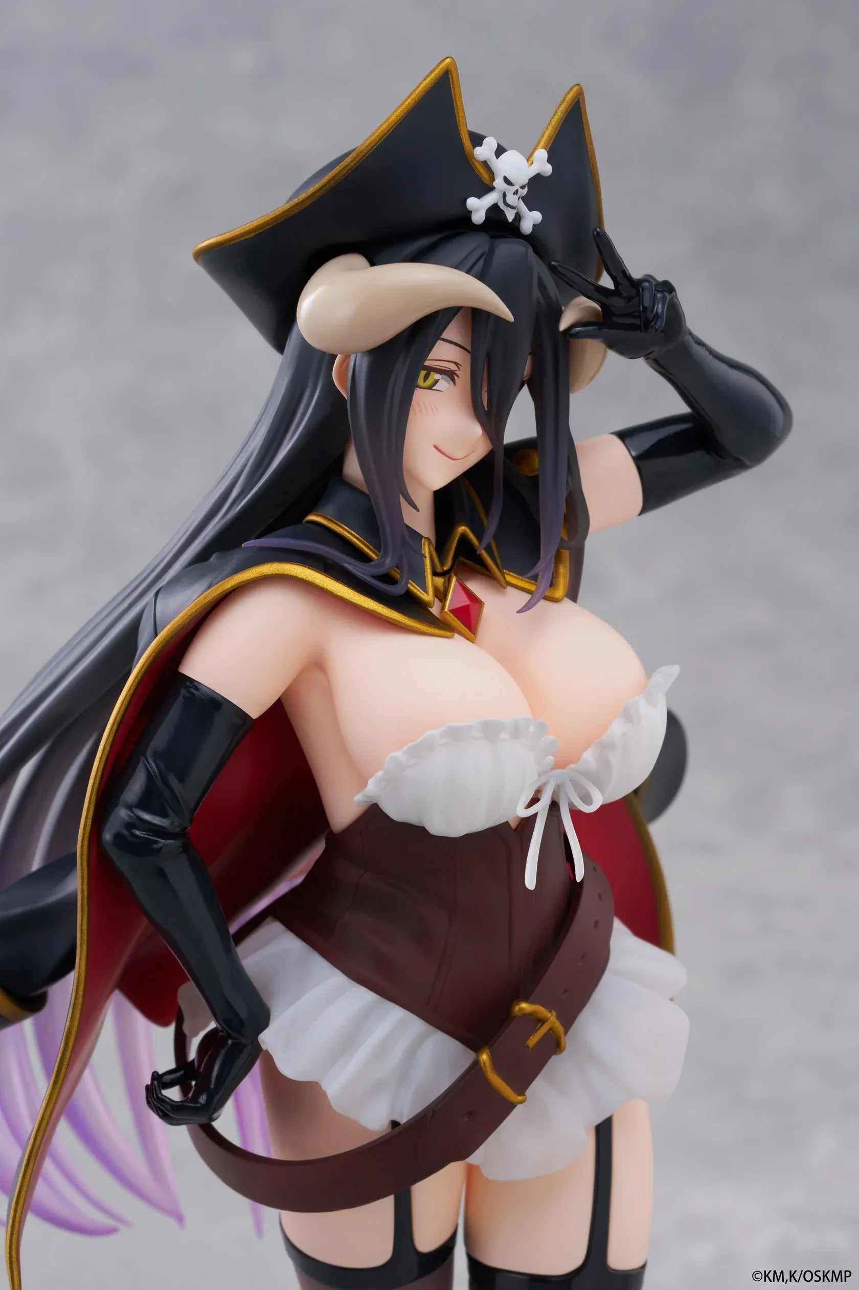 Overlord Albedo Pirate Ver Coreful Figure featuring Albedo in a pirate-inspired outfit with captain hat, cape, black boots, and long flowing hair
