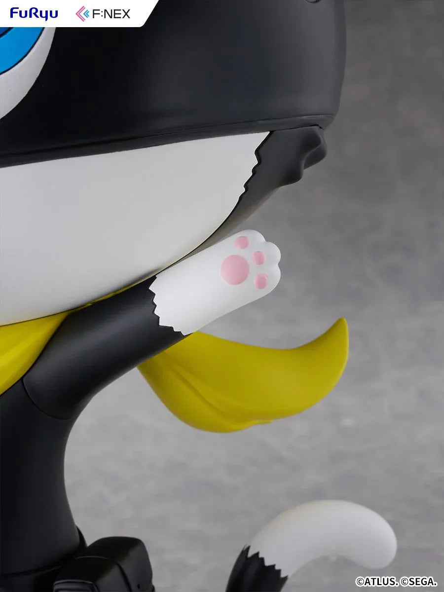 Persona 5 Royal F:Nex Morgana Big Soft Vinyl Figure with black cat design, blue eyes, yellow scarf, and waving pose
