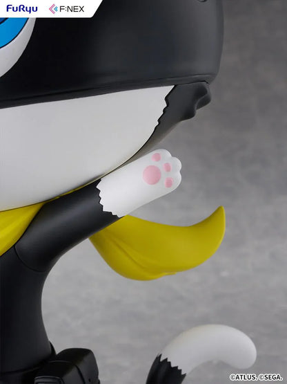 Persona 5 Royal F:Nex Morgana Big Soft Vinyl Figure with black cat design, blue eyes, yellow scarf, and waving pose